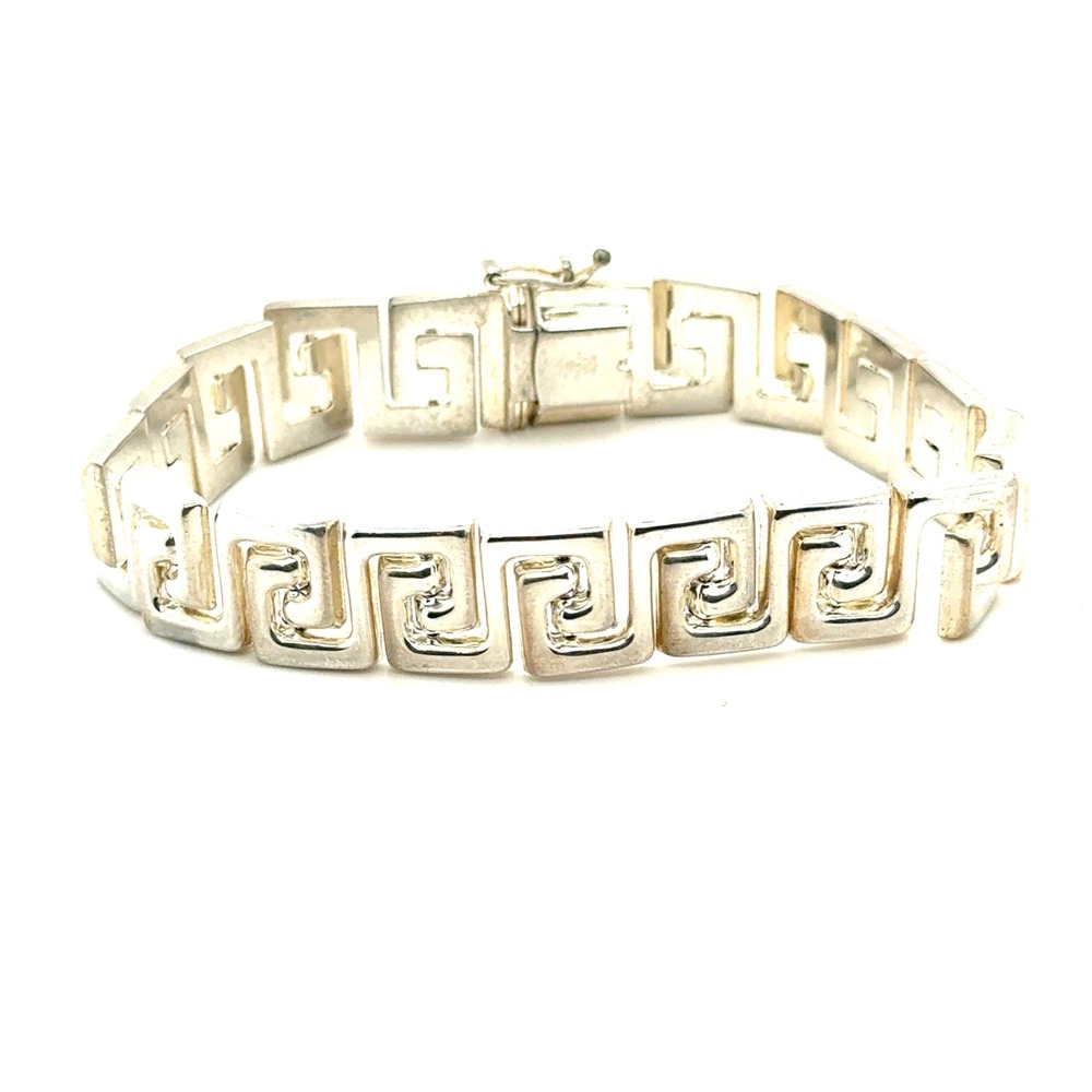 Milor Italy 925 Sterling‎ Silver Greek Key Meander Link Bracelet 7.5in 25.5g